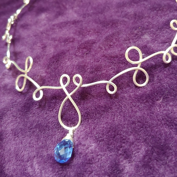 Silver & Blue Handmade Necklace 15" - Picture 3 of 4